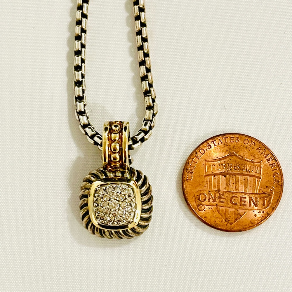 David Yurman Sterling & 14k Gold Diamond Albion Dome 18’’Necklace Pendant - Picture 5 of 6